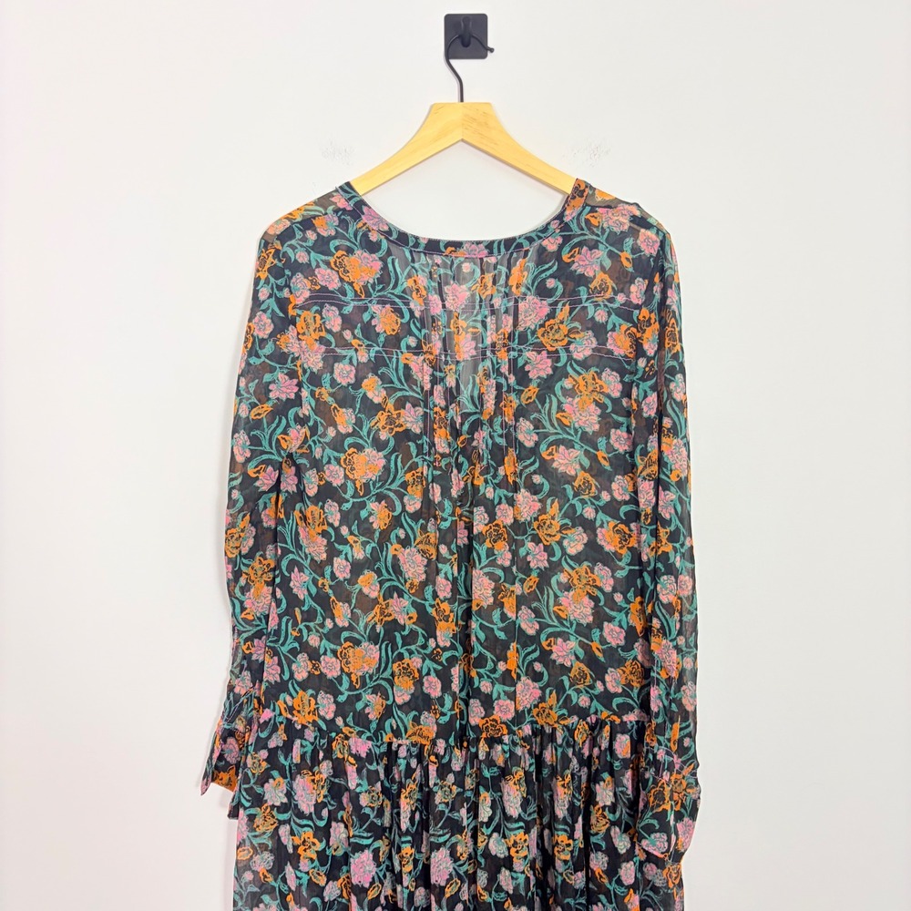 Free People See It Through Floral Long Sleeve Maxi Dress Black Combo Small - Picture 8 of 9